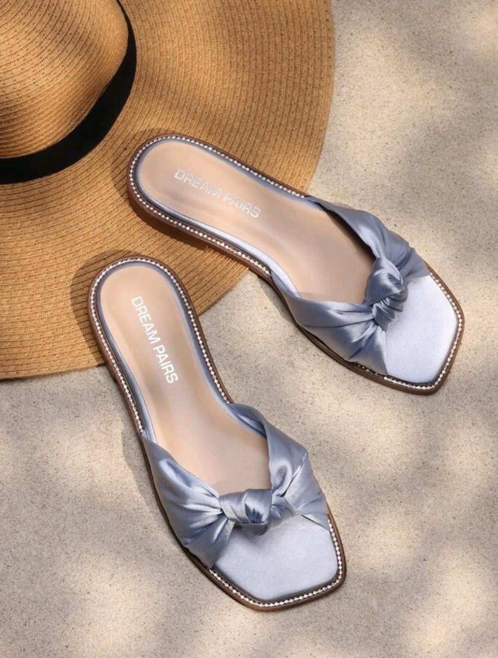 Dream Pairs Satin Knot Slide Sandals in Light Blue